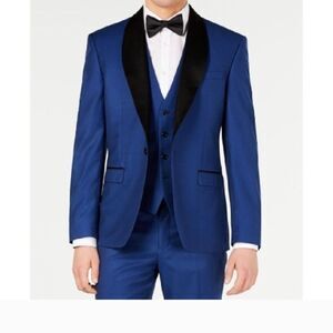 Ryan Seacrest Distinction Blue Tuxedo Jacket with Black Satin Lapel Sz 38S